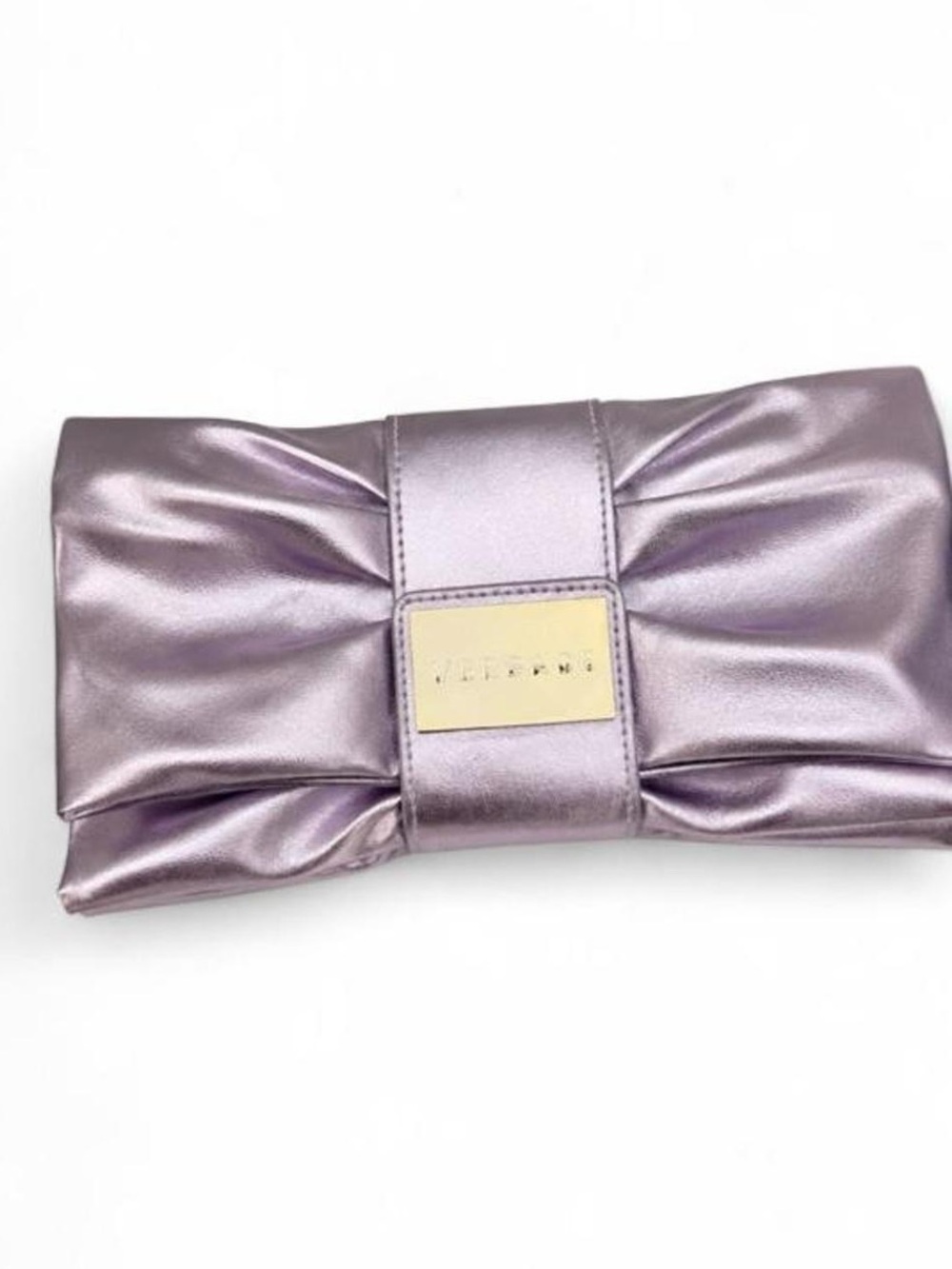 NWOT Versace Perfums clutch metallic purple bow. Never used.